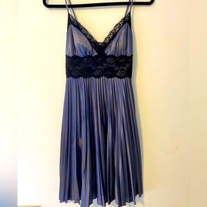XOXO, Blue Satin Dress w/Black lace detail, Size S